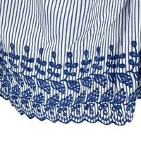 Tuckernuck NEW Blue White Eyelet Stripe Cinza Embroidered Midi Skirt Size L