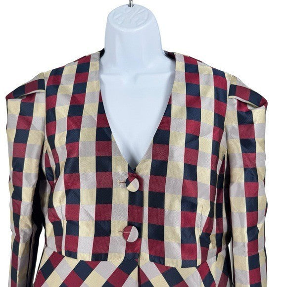 Tuckernuck NEW Bordeaux Check Jacquard Zoey Top Jacket Size L