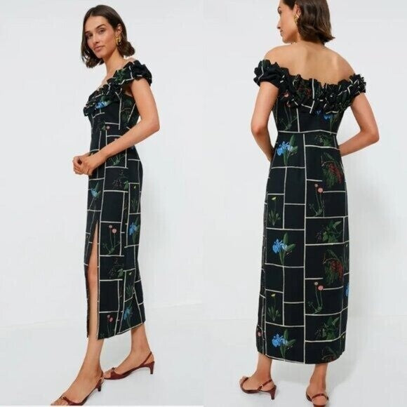Tuckernuck NEW Black Fresher Buds Suze Floral Patchwork Denim Maxi Dress Size 2