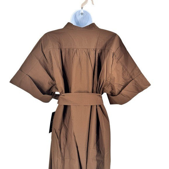 Tuckernuck NEW Brown Prescott Belted Short Sleeve Collared Shirt Midi Dress XXL