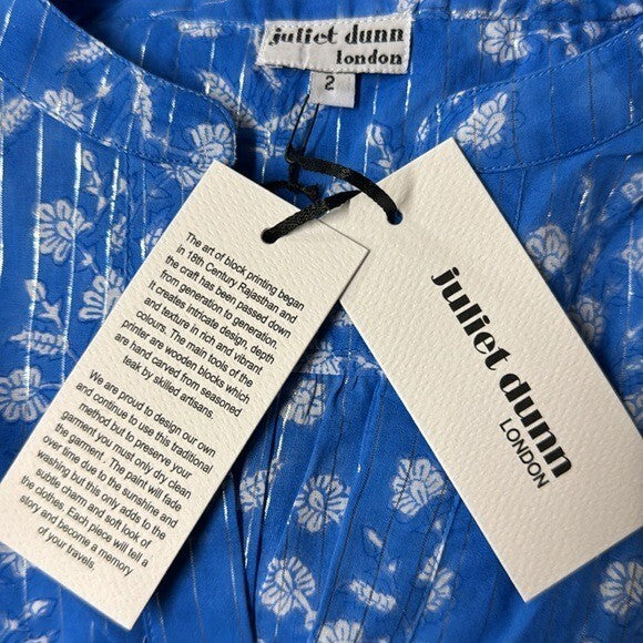 Juliet Dunn NEW Sapphire Small Flower Lurex Flared Sleeve Mini Dress Size M
