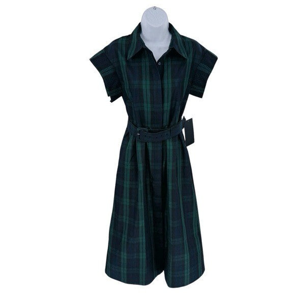 Tuckernuck NEW Blackwatch Chloe Plaid Navy Green Classic Midi Dress Size S