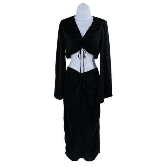 Petal & Pup NEW Sienna Satin Formal Black Midi Dress Matching Set Size S