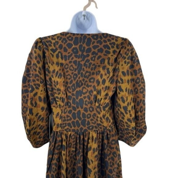 Tuckernuck NEW Leopard Graciela Puff Sleeve Square Neck Midi Dress Size 4