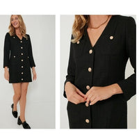 Pomander Place | NEW Black Tweed Keira Long Sleeve Mini Dress Size M