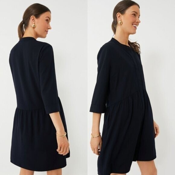 Tuckernuck NEW Navy Blue Royal Shirt Crepe Relaxed Fit Classic Mini Dress Size M