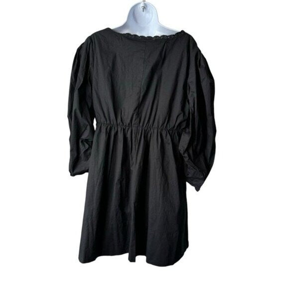 Pomander Place NEW Black Jenny Corset Puff Sleeve Cotton Mini Dress Size S