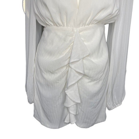 NBD NEW Arijana Cut Out Formal Party Long Sleeve Mini Dress in White Size S