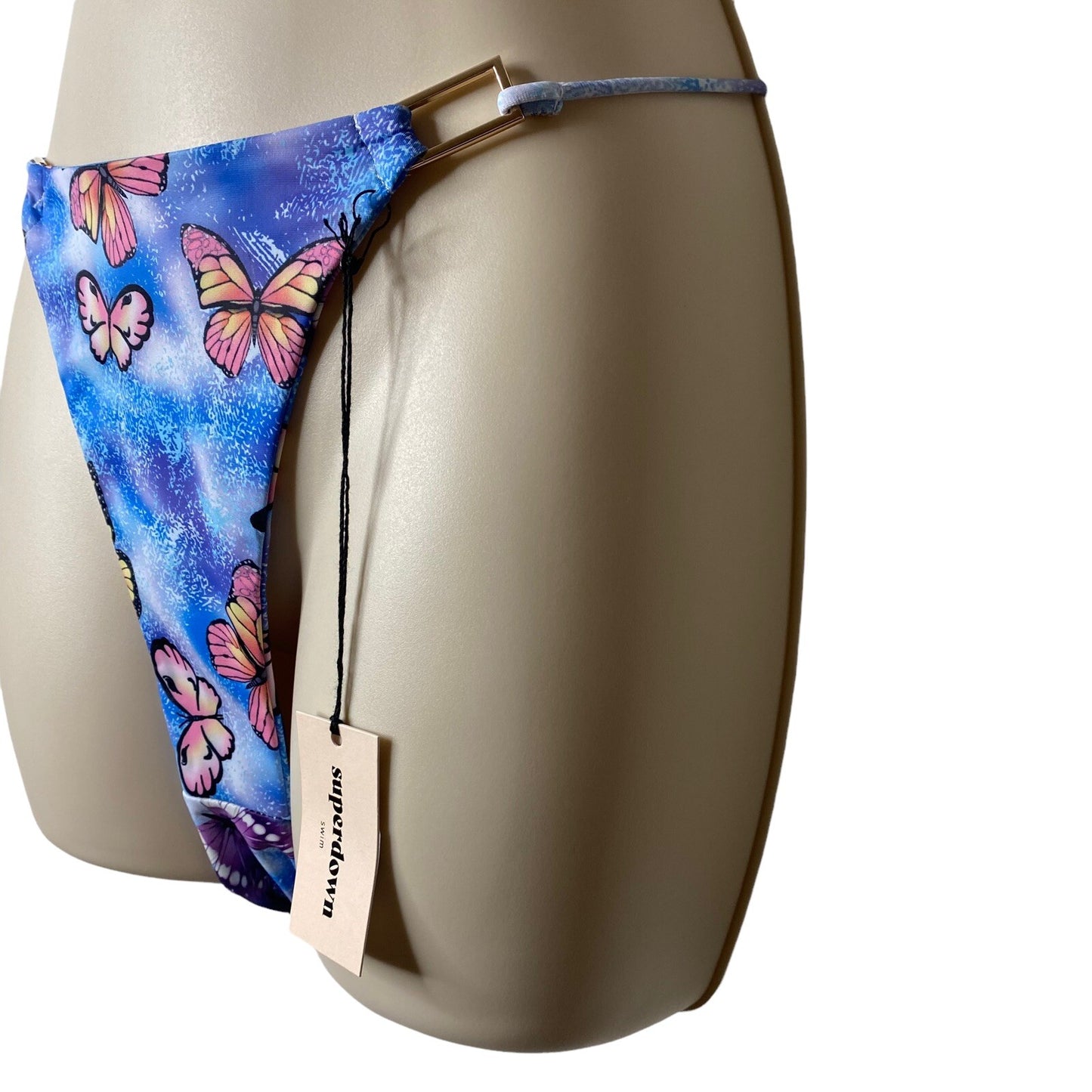 Superdown Makenna Butterfly Cheeky Blue 90s Inspired Bikini Swim Bottoms Size M