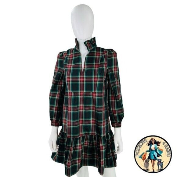 Tuckernuck Palmerston Tartan Plaid Drop Waist Long Sleeve Mini Dress Size XL