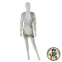 Redemption for FWRD Long Sleeve Metallic Deep V Party Dress in Silver Size XS