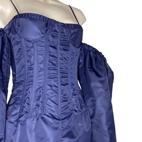 LaQuan Smith Off the Shoulder Formal Puff Sleeve Mini Dress in Navy Size S NEW