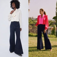 Tuckernuck x India Hicks NEW Dark Denim Palladium Wide Flare Leg Jeans Size 10