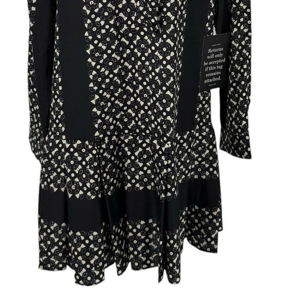 Tuckernuck NEW Black Geo Tate Tencel Long Sleeve Drop Waist Mini Dress Size XXL