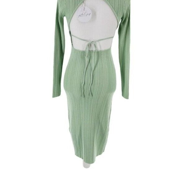 Petal and Pup NEW Milleri Knit Bodycon Open Back Dress in Sage Green Size 4