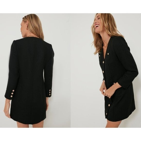 Pomander Place | NEW Black Tweed Keira Long Sleeve Mini Dress Size M