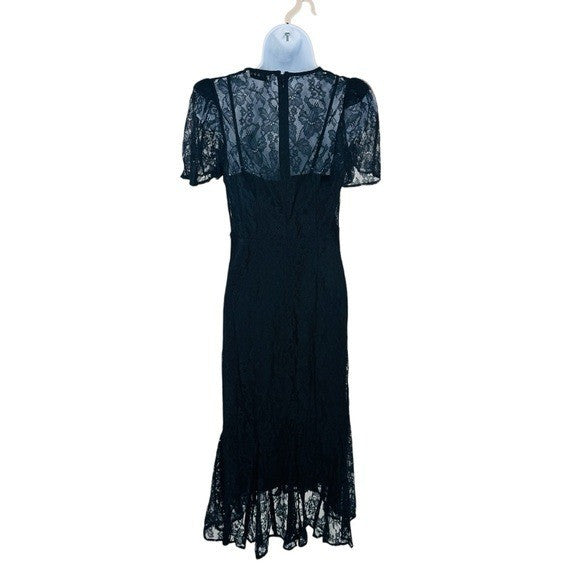 Rhode NEW Arabella Lace Black Short Sleeve Semi Sheer Formal Midi Dress Size 0