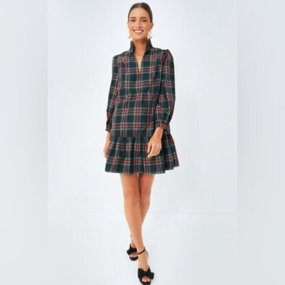 Tuckernuck Palmerston Tartan Plaid Drop Waist Long Sleeve Mini Dress Size XS