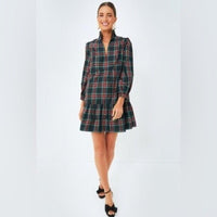 Tuckernuck Palmerston Tartan Plaid Drop Waist Long Sleeve Mini Dress Size XS
