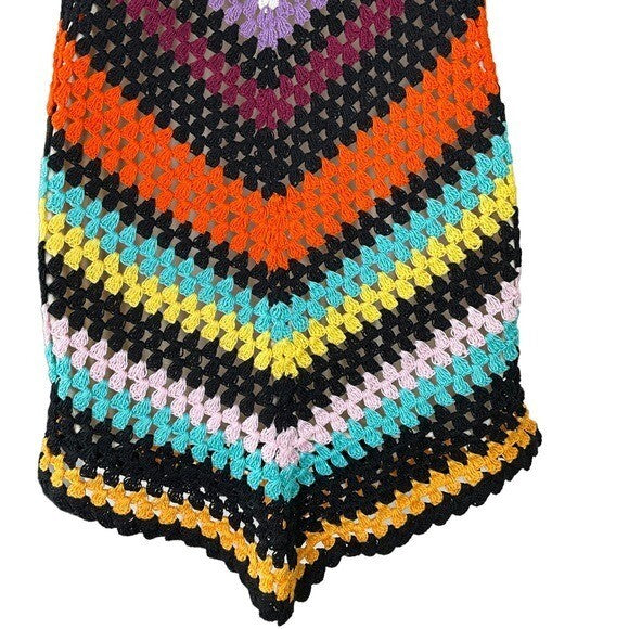 Alix Pinho | NEW Hastanking Open Knit Crochet Mini Dress in Multicolor Size M