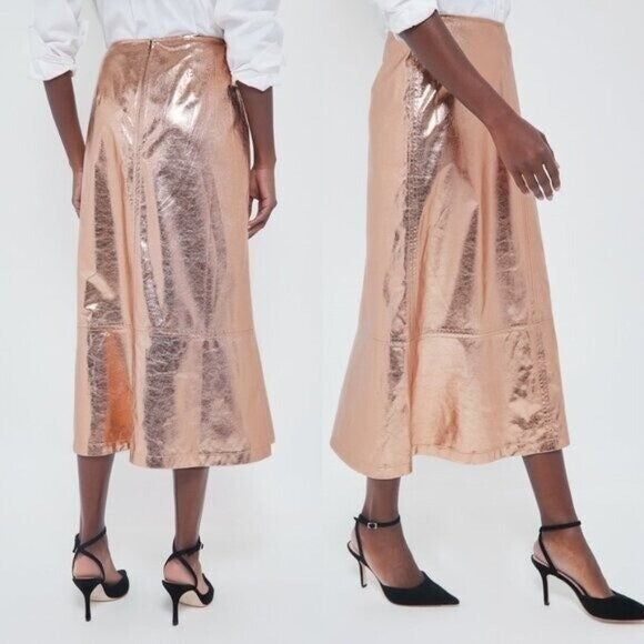 Tuckernuck x India Hicks NEW Gold Metallic London A Line Midi Skirt Size 8