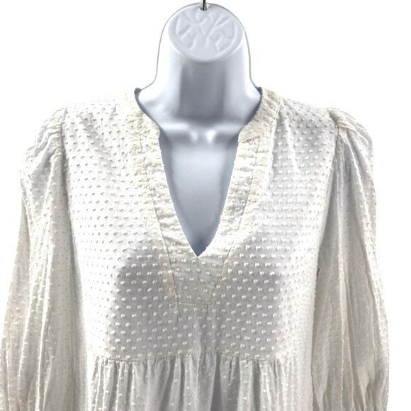 Pomander Place | NEW White Swiss Dot Kenzo Long Sleeve V-Neck Mini Dress Size S