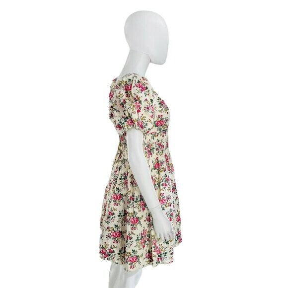 Hyacinth House NEW Ivory Pink Floral Puff Sleeve Mini Dress Size Small