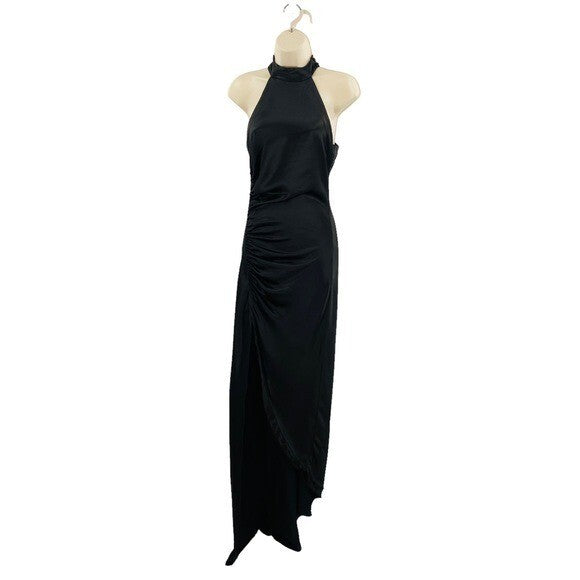 retrofete NEW Sab Satin Formal High Neck Bodycon Maxi Dress in Black Size XS
