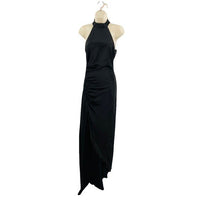 retrofete NEW Sab Satin Formal High Neck Bodycon Maxi Dress in Black Size XS