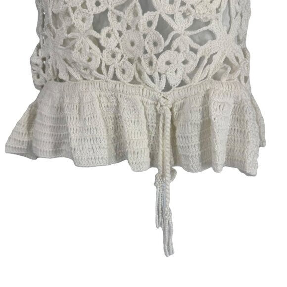 Farm Rio NEW White Flowers Crochet Handmade Peplum Scoop Neck Top Size XL