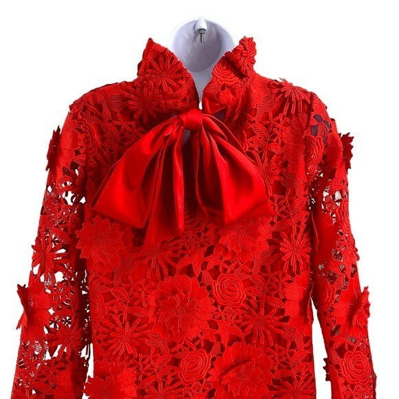 Tuckernuck | NEW Red Guipure Lace Daphne Three-quarter Sleeve Mini Dress Size XS