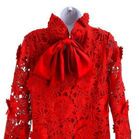 Tuckernuck | NEW Red Guipure Lace Daphne Three-quarter Sleeve Mini Dress Size XS