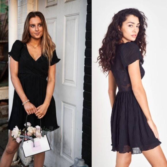 LoveShackFancy Patrona Pleated Lace Little Black Mini Party Dress Size 12