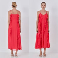 Endless Rose NEW Chiffon Ruffle Formal V Neck Midi Dress Womens Size Medium