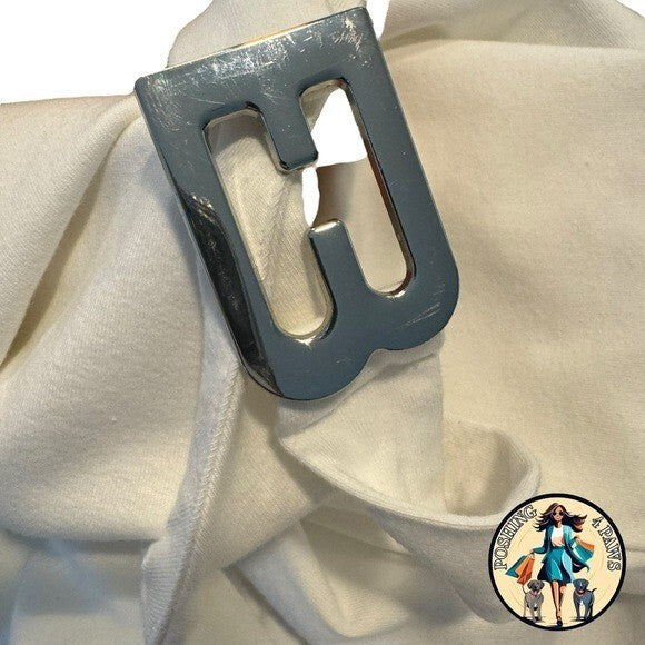 EB Denim Cowl Buckle Logo Bodycon Jersey Mini Dress in White Size M