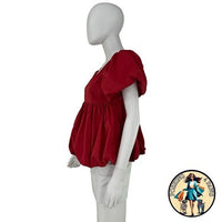 Hyacinth House NEW Red Rouge Scoop Neck Short Sleeve Bubble Blouse Top Size XS