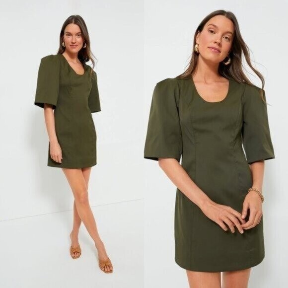 Tuckernuck NEW Olive Twill Ariella Puff Sleeve Scoop Neck Mini Dress Size XL