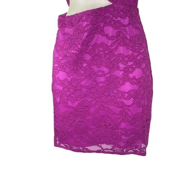 NBD x Naven NEW Elina Lace Cut Out One Shoulder Mini Dress in Magenta Size XS