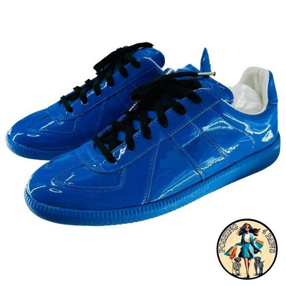 Maison Margiela Replica Patent Leather Low Top Sneaker Dazzling Blue Size 40 NIB