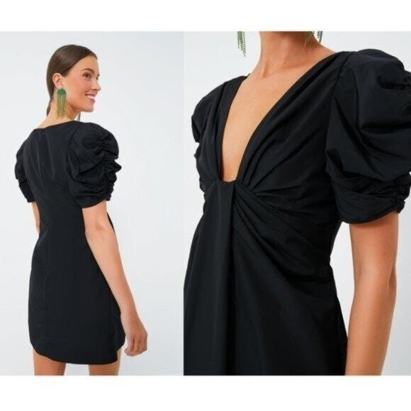 Hyacinth House | NEW Black Tinsley V-Neck Puff Sleeve Mini Dress Size XXS