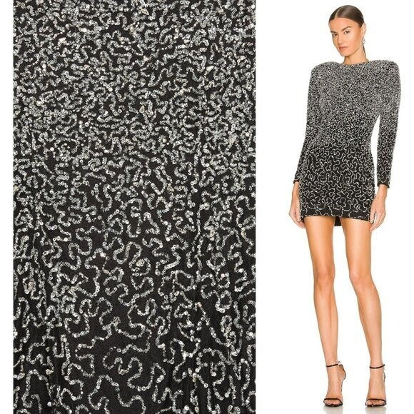 Retrofete NEW Nikki Sequins Long Sleeve Black Cocktail Party Mini Dress Size L