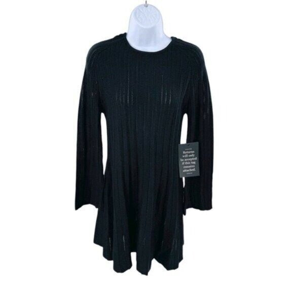 Pomander Place NEW Black Adi Long Belle Sleeve Ribbed Knit Mini Dress Size M