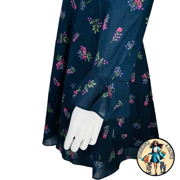 Hyacinth House NEW Navy Floral Ruffle Neck Norah Long Sleeve Mini Dress XS