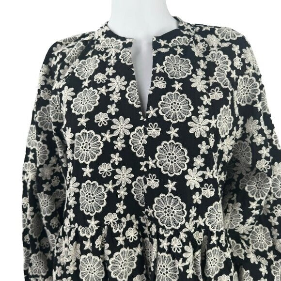 Hyacinth House NEW Black & Ivory Eyelet Kathleen Long Sleeve Dress Size Small