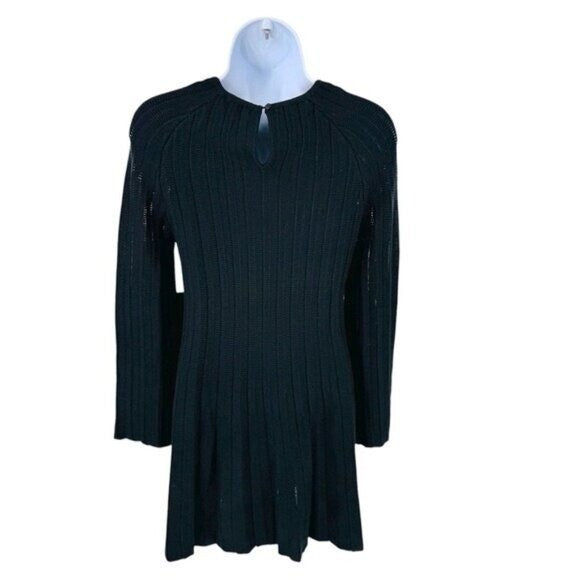 Pomander Place NEW Black Adi Long Belle Sleeve Ribbed Knit Mini Dress Size XS