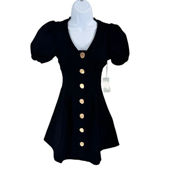 Hyacinth House NEW Black Emelia Short Puff Sleeve Fit and Flare Mini Dress XXS