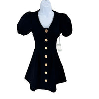 Hyacinth House NEW Black Emelia Short Puff Sleeve Fit and Flare Mini Dress XXS