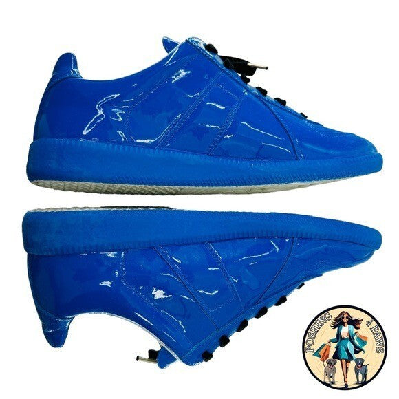 Maison Margiela Replica Patent Leather Low Top Sneaker Dazzling Blue Size 40 NIB