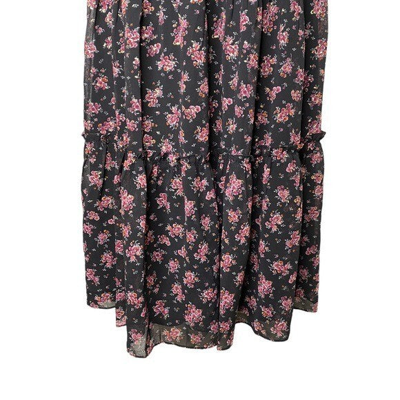 1. STATE | NWT Long Sleeve Midi Dress in Gold Foil Floral Chiffon Size 2/S