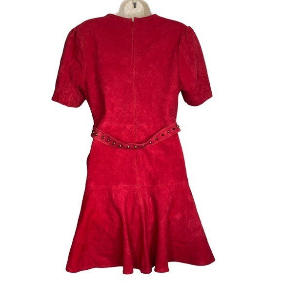 Karina Grimaldi Angelina Suede Leather Mini Dress in Ruby Size M